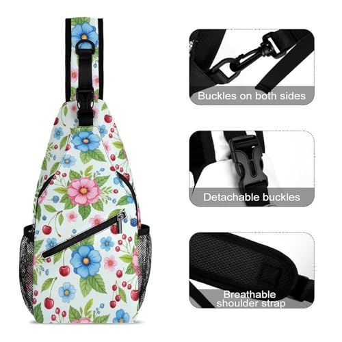 Lightweight Chest Shoulder Backpack, Chest Bag, Fashion Day Pack For Women And Men Floral Flowers3