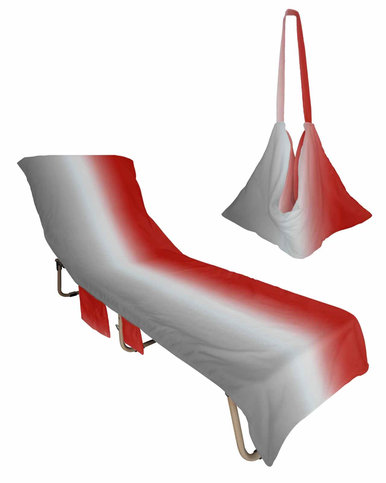 Beach Pool Patio Lounge Chaise Chair Cover Towel with Pockets,Red Grey Absorbent & Quick Dry Microfiber Towel Cover Bag Summer Travel Accessories Gradient Greyish Contemporary Minimalist Art