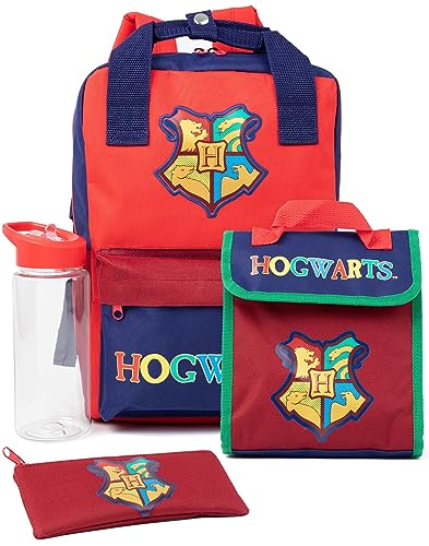 Harry Potter Conjunto de mochila de 4 peças | Mochila infantil de Hogwarts com bolsa escolar, estojo de lápis, lancheira e garrafa de água