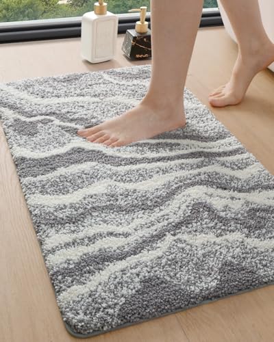 DEXI Bathroom Rug Mat 17x30, Non Slip Machine Washable Marble