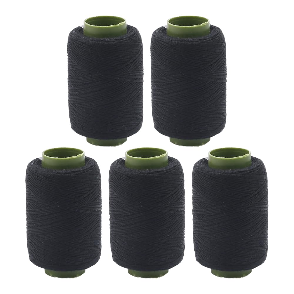 5 Spools Polyester Sewing Thread, Black Polyester Thread for Hand and Machine Sewing, 150M Per Spool