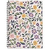 PRESSINART Cahier Spirale Floral Violet Journal Spirale Floral 6 x 8 Pouces Motif Fleurs 80 Pages Format A5 Ligné Université Cahier Spirale avec Poche Bloc Notes Fournitures Bureau Étude Papeterie