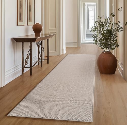 SIMPEX Teppich Läufer 80x150 cm Beige Einfarbig Bouclé Schlingenflor Skandi Stil Superweich Robust Pflegeleicht Moderner Flurteppich für Eingangsbereich Schlafzimmer Küche