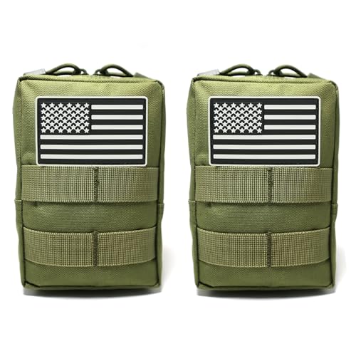 2 Pack Small Molle Pouches - Tactical Compact Water-Resistant EDC Pouch Bag Utility Belt Pouch Waist Pack Bag Green