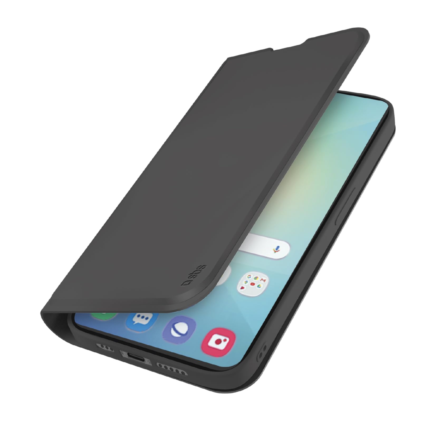 SBS Gładkie etui z klapką do Samsung Galaxy S25 - Powierzchnia Soft Touch, kieszeń na karty, wbudowana podstawka, magnetyczne zamknięcie, łatwy dostęp do przycisków, czarny