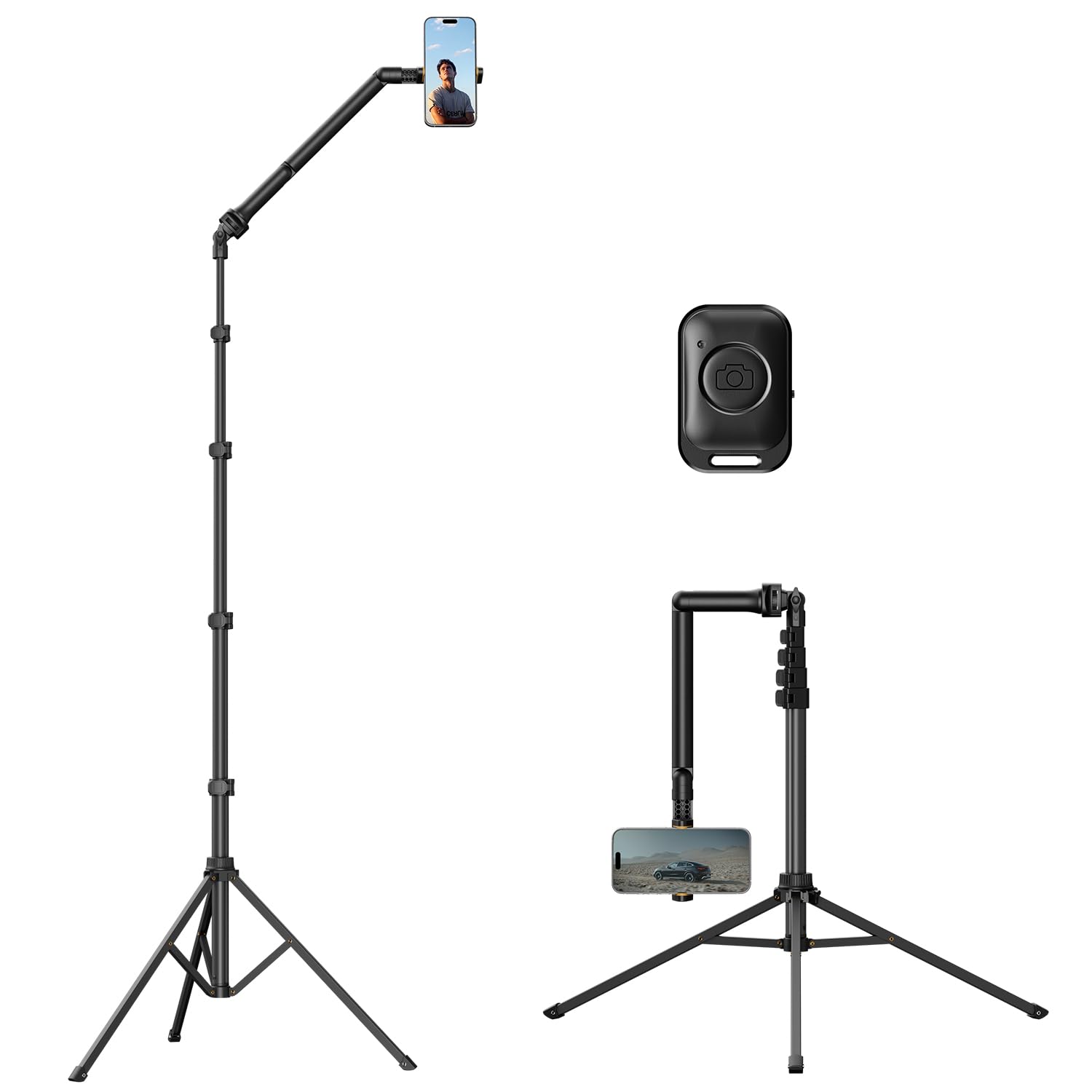 TODI 86 Tripod for iPhone Phone Tripod Stand with Flexible Arm Selfie Stick Remote Extra-Length Legs Cell Phone