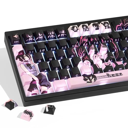 JOLINTAL Purple Black Manga Japanese Theme Keycaps PBT Keycaps 130 Keys Cherry Profile Dye - Sublimation Keycap Shine Through Custom Key Cap Set for Cherry Gateron MX Switches Mechanical Keyboard.