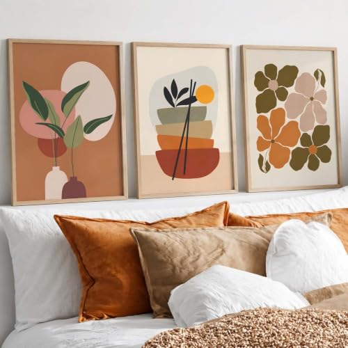 Image of kotart Home Decor Boho Painting Decorative Wall Art | Aesthetic Poster With Frame For Living Room Bed Room Hotel Wall Decor Digital Reprint Set of 3 (20x30 Inch)