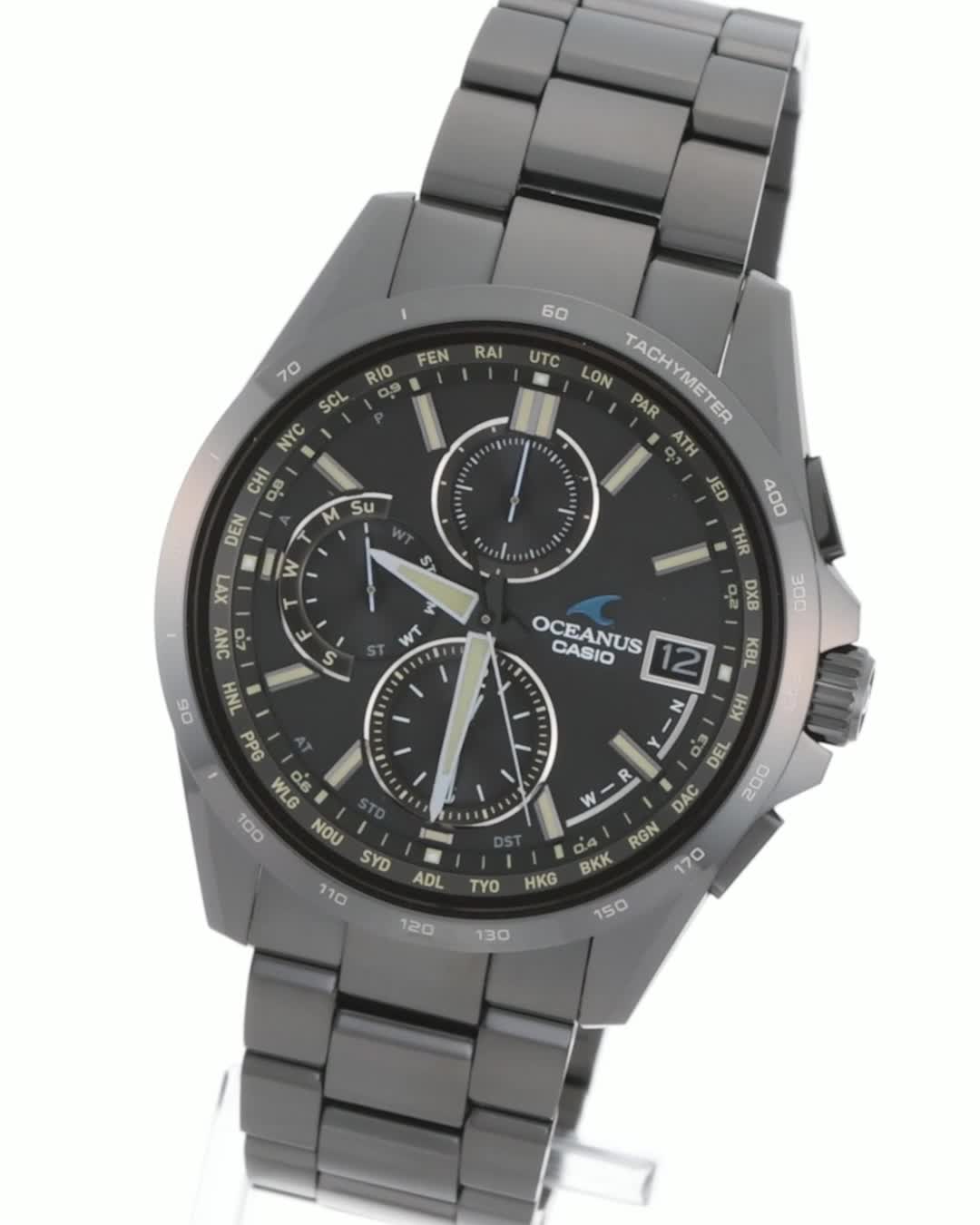 美品▼CASIO OCEANUS カシオ オシアナス OCW-T2600-1AJF 電波ソーラー腕時計 クロノグラフ 10気圧防水 その他小物 シルバー フェイス：ブラック 日本製 メンズ OCEANUS オシアナス クラシックライン OCW-T2600-1AJF メンズ 腕時計