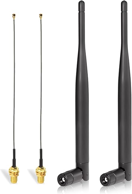 Bingfu External WiFi Antenna RP-SMA Male Aerial Dual Band 2.4GHz 5.8GHz 6dBi 15cm IPEX IPX U.FL to RP-SMA Female Cable (2-Pack) for Intel Fenvi HP DELL Wireless Mini PCI Express PCIE Network Card