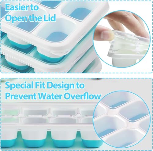 Image of Ice Cube Trays with Lids for Freezer, 33 Sphere Ice Cube Tray with Easy Release for Iced Coffee or Ice Drinks, Ice Tray (Blue + Green (Popup), 8 Inch + 2 Pack)