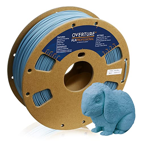 OVERTURE PLA Plus (PLA+) Filament PLA 1.75mm, Ténacité PLA professionnelle, Filament 1kg (2.2lbs), Précision Dimensionnelle 99% Probabilité +/- 0.03mm, pour Imprimante 3D,Gris Bleu Cover