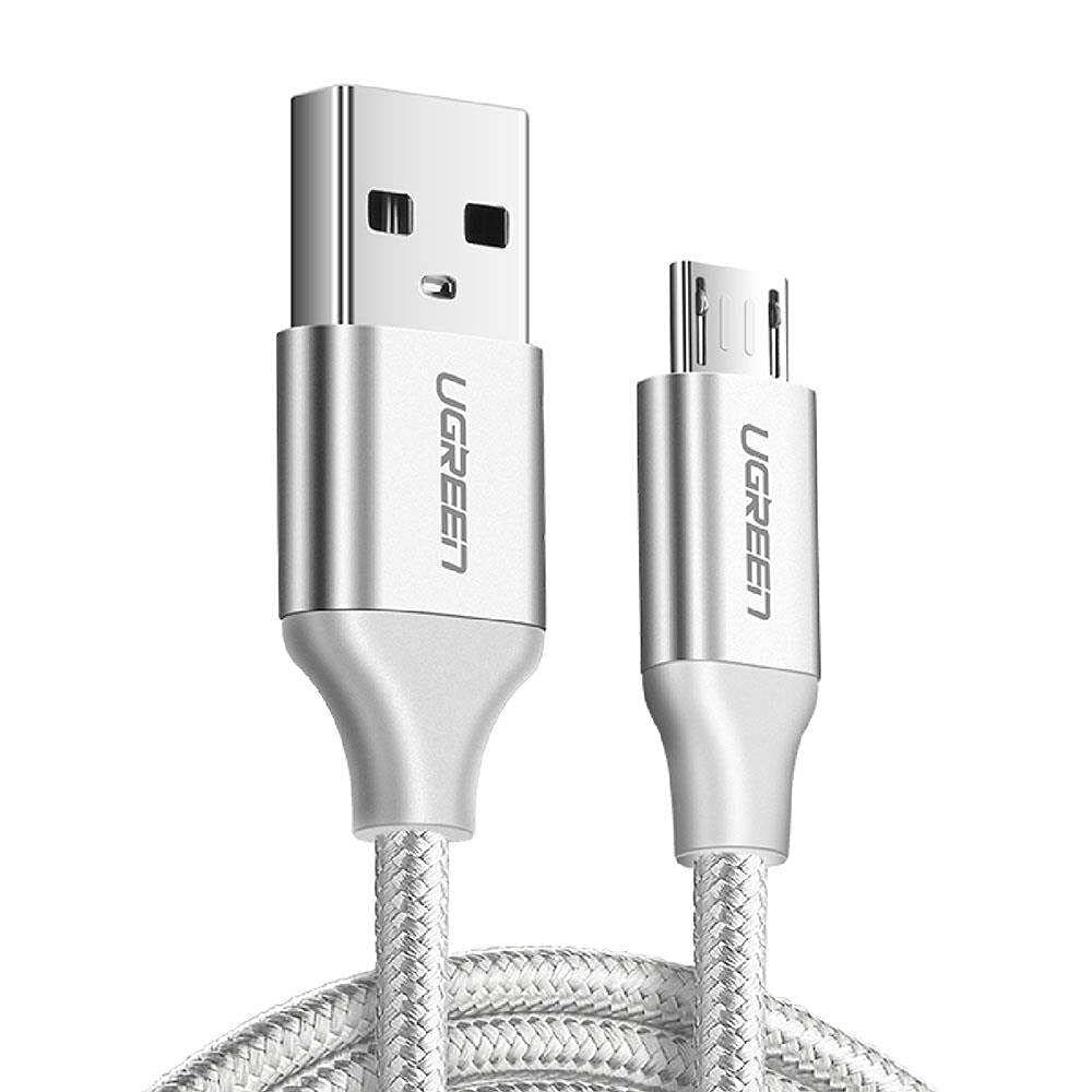 Ugreen Örgülü Micro-USB & USB-A Data ve Şarj Kablosu, 1 Metre, Beyaz