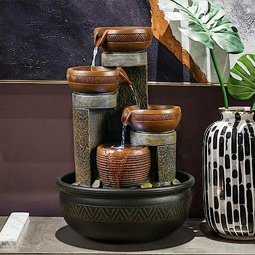 Agoodping 15.7''H Relaxation Desktop Waterfall Fountain Decor Portable Tabletop Waterfall Fountains,Indoor Waterfall Feature with LED Light for Home Office Bedroom