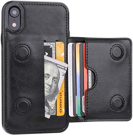 KIHUWEY iPhone XR Wallet Case Credit Card Holder, Premium Leather Kickstand Durable Shockproof Protective Cover iPhone XR 6.1 Inch(Black)