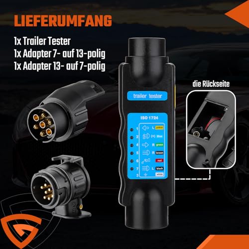 GEARMONSTER 7 Poliger Anhänger Tester, Trailer Tester, 7/13 polig Anhänger Prüfgerät 12V Anhängerbeleuchtung Steckdose Schaltungen Testgerät für LKW RV Wohnwagen Anhänger Beleuchtung Diagnose