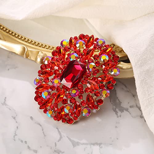 Image of BriLove Women's Stunning Emerald Cut Square Crystal Rhinestone Marquise Cluster Brooch Pin for Wedding Party Prom