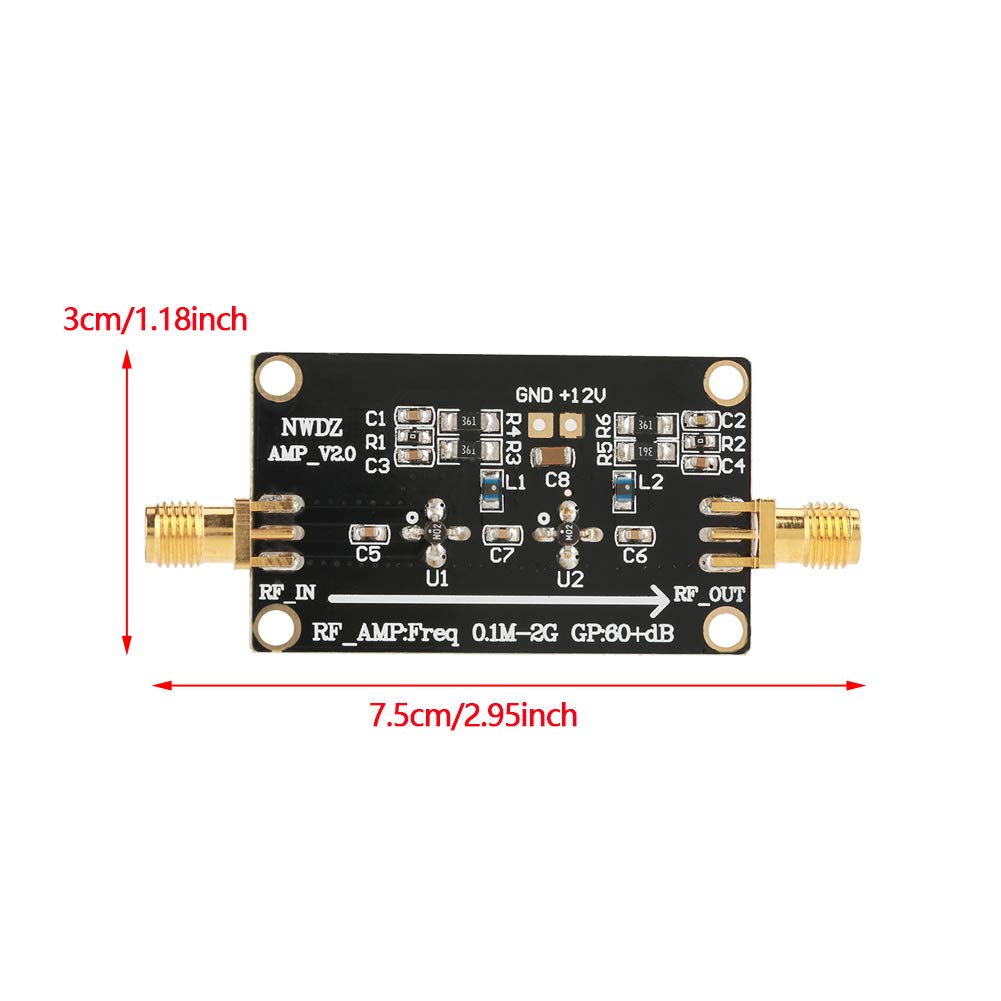 LNA 0.1M-2G 60db Módulo Amplificador de Banda Ancha Rf Alta Ganancia Bajo Ruido Bajo Consumo de Energía Amplificador Amplificación de Banda Ancha de Dos Etapas Amplificador de Banda Ancha LNA