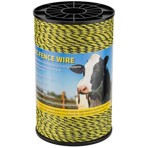 HOKINETY Electric Fence Wire 1312Ft 400M- 6 Stainless Steel Strands Polywire for Reliable Conductivity - Electric Fence Poly Wire for Portable Livestock Fencing