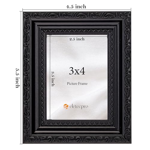 Image of eletecpro 3x4 Vintage Picture Frame, Glass Cover, Black, 2-Pack | Display Photo 3x4, Horizontal or Vertical, Tabletop Decor