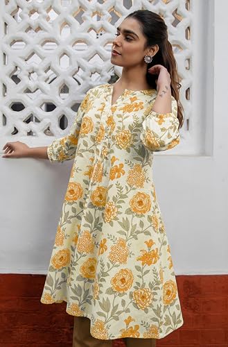 Image of Janasya Women's Pure Cotton Floral Printed A-Line Tunic
