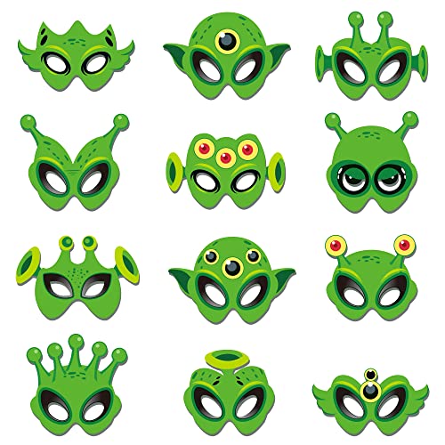 BHNACIER 12 PCS Paper Green Alien Eye Masks Alien Masks Party Favors UFO Theme Costumes Party Supplies UFO Eyemask Cosplay Outer Space Saucer Man Aliens Birthday Partys Favors
