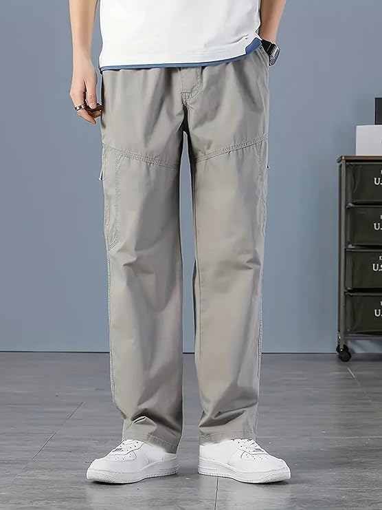 Image of Men Cargo Pants 100% Cotton | Relaxed Fit Utility Cargos for Men with 6 Pockets | Breathable Durable Fabric | Casual Streetwear Travel & Outdoor Pants