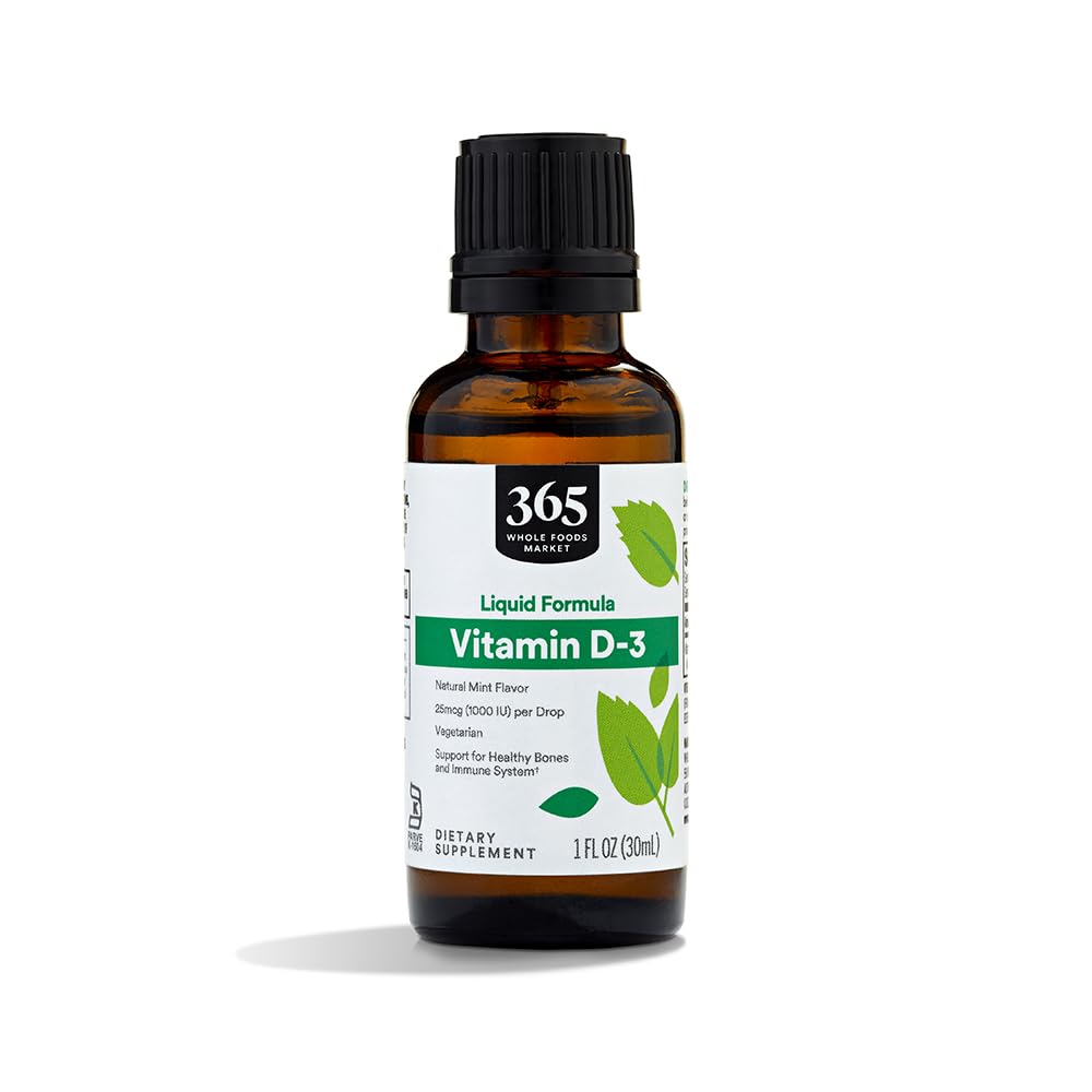 Whole Foods Market, Vitamin D-3 Liquid Mint Flavor 1000IU, 1 OZ Mint Flavor 1 Fl Oz (Pack of 1)