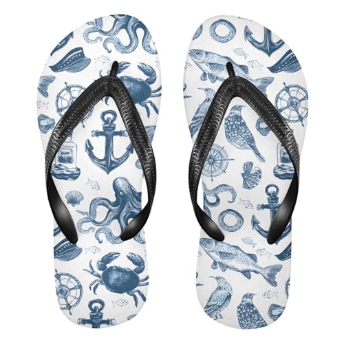 ALAZA Marine Animal Octopus Watercolor Flip Flops for Women Fashion Beach Slippers Comfort Mens Flip Flops Non-Slip Rubber Shower Slippers Sandal for Hotel Travel Sport,XS