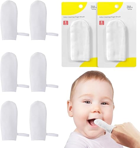 Cepillo de dientes para dedos de bebé, 12 piezas, gasa para niños, limpieza de boca de algodón, raspador de lengua infantil, limpiador de dientes de