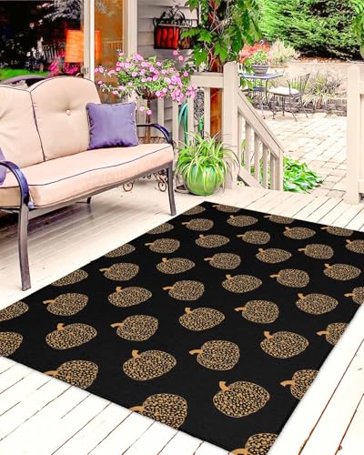 Lsrtoss Black Brown Pumpkins Fall Outdoor Rug for Patio/Deck/Porch, Non-Slip Large Area...
