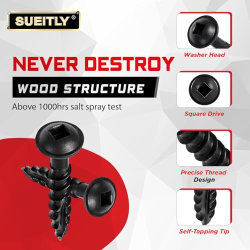 Tornillos para bolsillo #10 x 3, 300 piezas, cabeza cuadrada negra, tornillos de madera de alta resistencia para construcción miniatura 5