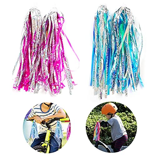 Fietslinten Childrens Stuur Streamers Fietsgrepen Kleurrijke Reflecterende Scooter Kwasten Roze Blauw 2 Paren - Image 5