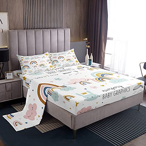 Sun Moon Stars lenzuola lenzuola nuvole arcobaleno set di biancheria lenzuolo con angoli sorriso, nuvole a forma di cuore con 1 lenzuolo piatto+1 lenzuolo con angoli + 1 federa per letto singolo