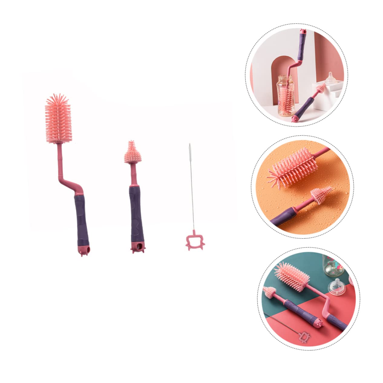 TOYANDONA 3pezzi Spazzola Per Pulizia Biberon Silicone Set Da Rotante Rosa Efficienza e Comfort Per La Pulizia Dei Biberon Rimuove Macchie Di Latte Senza Graffiare