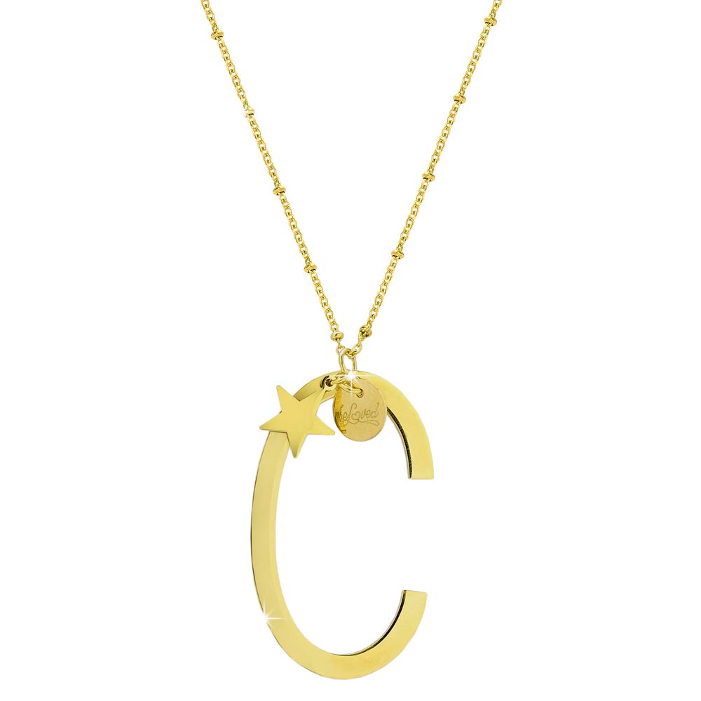 Collar con colgante de mujer de acero con inicial – Colgante letra Maxi – Collar con cadena ajustable – Color oro C