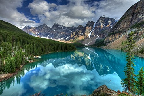 Nature Art Poster Print on Canvas 47x24in- Turquoise lake in Banff National Park (P-1001424)