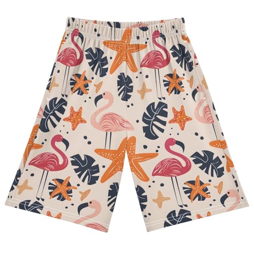 Starfish and Flamingo Sleep Shorts Summer Pajama Shorts Elastic Waist Sleep Bottoms with Pockets 6-14 Years