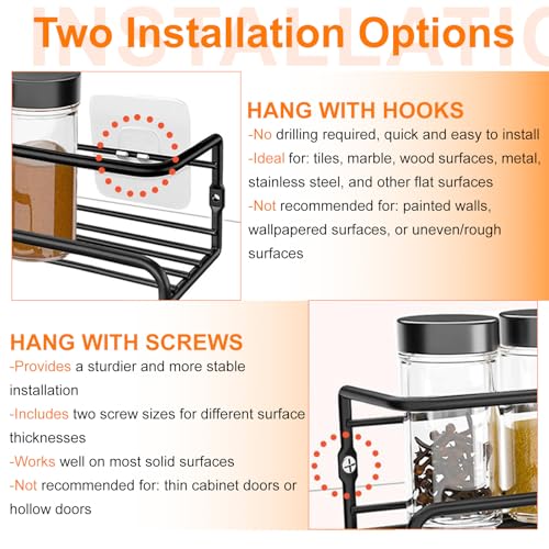 Wall Mounted Spice Rack, 4 Pack Stainless Steel Spice Organiser for Kitchen & Inside Cupboard Door or Pantry, Kitchen Spice Shelf with Adhesive or Screws - Image 4