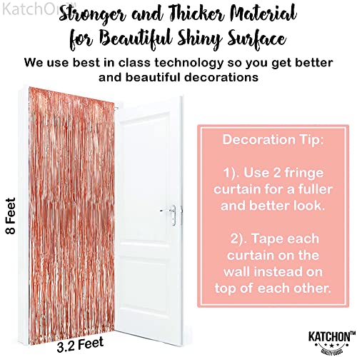 Katchon, Rose Gold Fringe Curtain - Xtralarge 6.4X8 Feet, Pack Of 2 | Rose Gold Backdrop, Bachelorette Party Decorations | Rose Gold Party Decorations, Rose Gold Streamers, Rose Gold Birthday Backdrop #TOP4