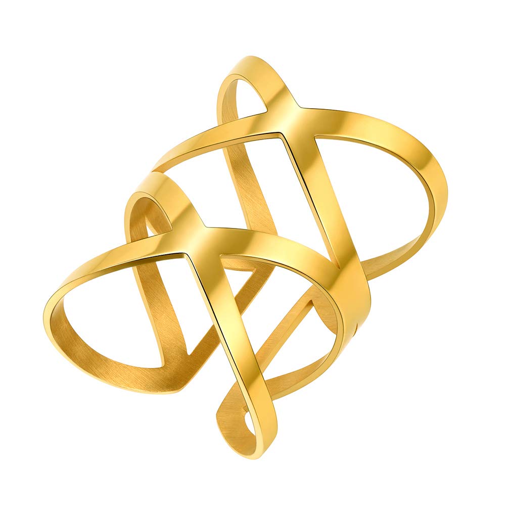 ALEXCRAFT Damesring, goud, zilver, minimalistisch, verstelbaar, hypoallergeen, staal, stapelbare ringen, 14 K, goud, verguld, open duimring, koppelringen voor dames, meisjes, heren, 6-8 Size, Koper
