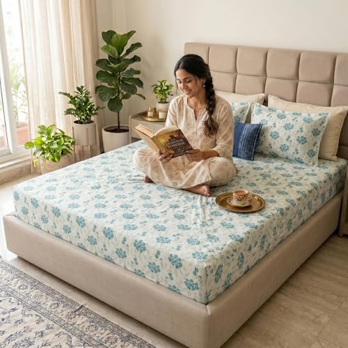 Image of Mafatlal 186 TC Grace Pure Cotton Double Size Bedsheet | 90 x 100 Inch | Soft Breathable Cotton Bed Sheet Set with 2 Pillow Covers | Royal Blue