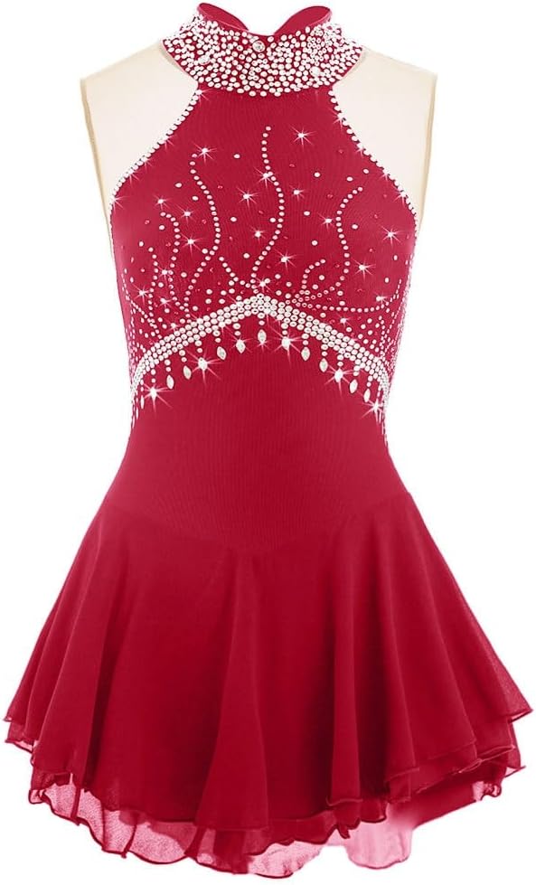 Figure Skating Performance Dress for Girls Women Skating Wear Sleeveless