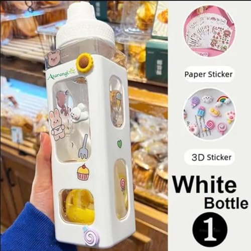 Image of Atarangi Kawaii Water Bottle for Girls with Straw & Movable Handle | Leak-Proof BPA-Free Cute Plastic Bottle with 2D & 3D Stickers | Stylish School & Travel Bottle for Kids