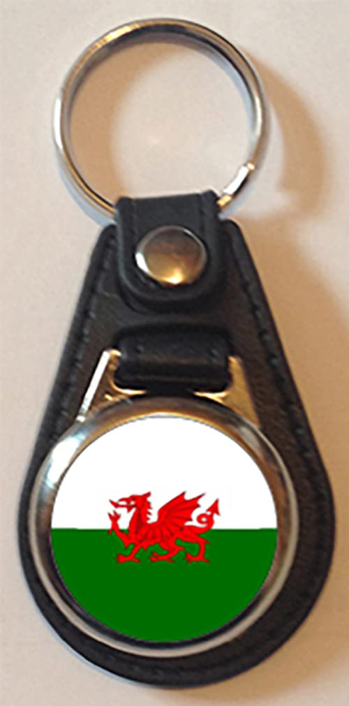 Dottsmusic Black Wales/Welsh Flag - Dragon Design On Faux Leather Keyring