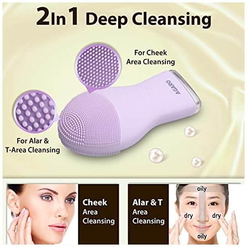 AGARO CM2107 Sonic Facial Cleansing Massager, Soft Silicone Facial Cleansing Brush for Deep Cleansing, Skin Care, Gentle Exfoliating & Massaging, Waterproof & Dustproof, Vibrating Facial Brush, Purple - Image 6