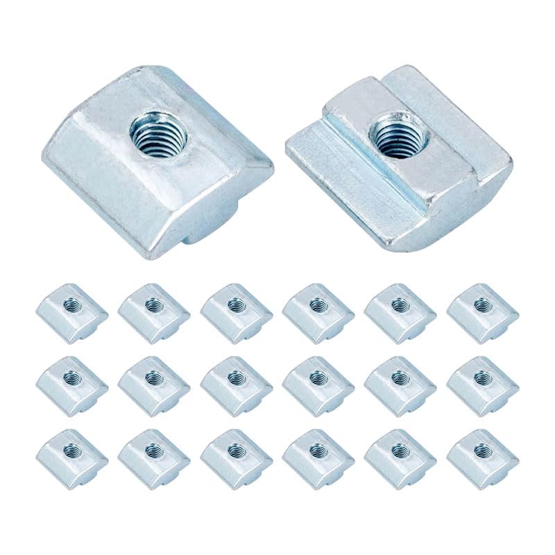 20Pcs T-Nuts, Nickel Plated Carbon Steel Sliding T Slot Nuts for 2020 Aluminium Extrusion Profile, Hammer Head Roll-in Fasteners for CNC and 3D Printer Assembly