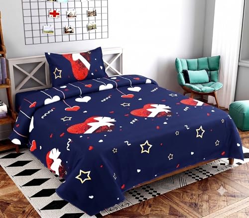 Image of YORIK TM Microfiber Bed Sheet with Pillow Cover, 3D-Printed, 144TC, Soft & Breathable, Double /Single Bed (Blue, Small Single)