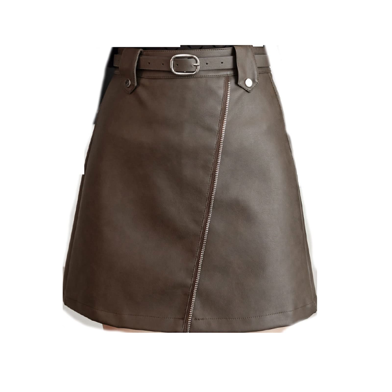 Falda de piel sintética con diseño de piel sintética para mujer joven, retro, cintura alta, cremallera, acampanada, elegante, falda corta ajustada