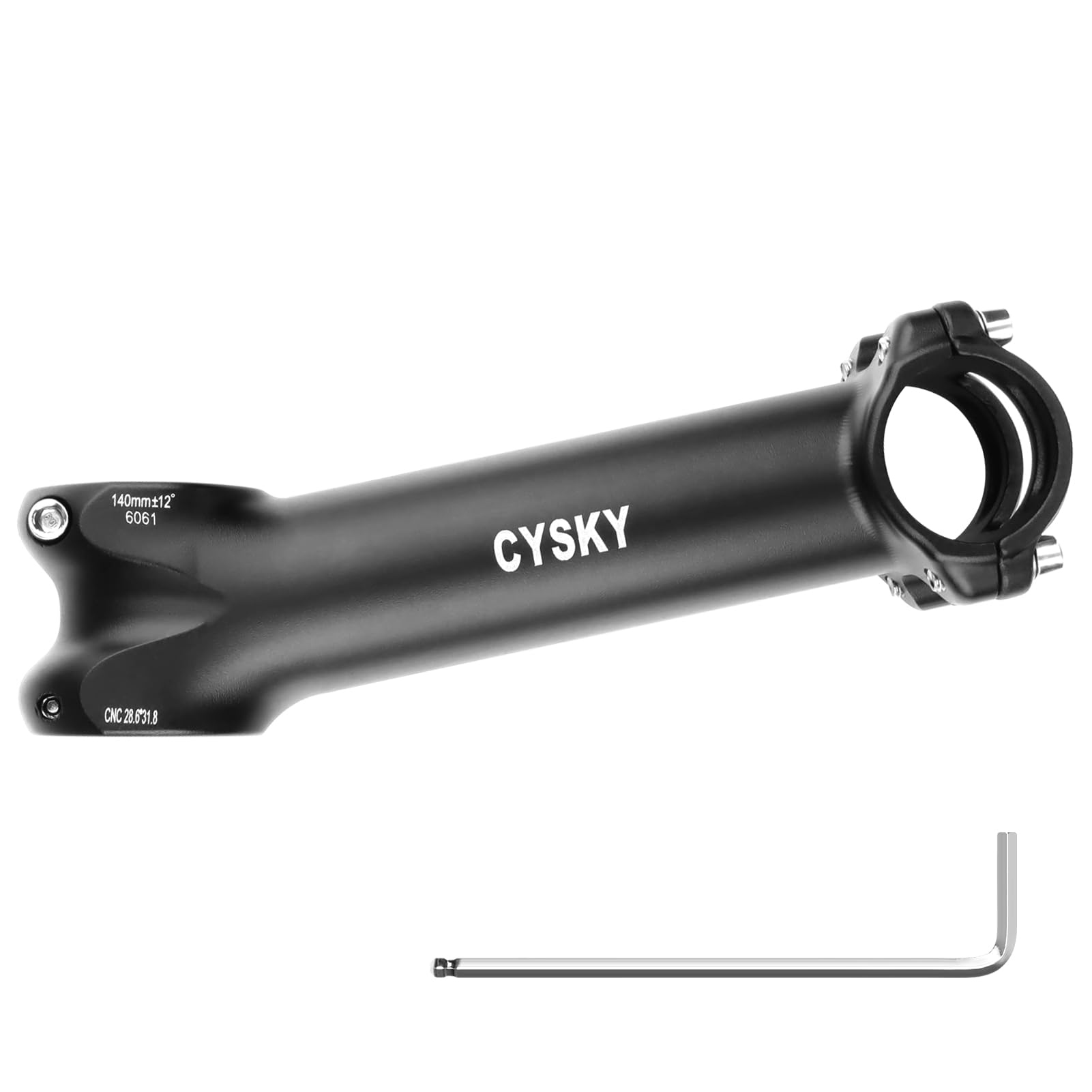 CYSKY 31.8 Bike Stem 140mm 150mm Extra Length 7° 12° 17° 25° Degree for 31.8mm Handlebar Clamp 1-1/8 28.6mm Steer Tube, for Road Bike, Mountain Bike, Gravel, Hybrid, E-Bikes (12 Degree, 140mm)